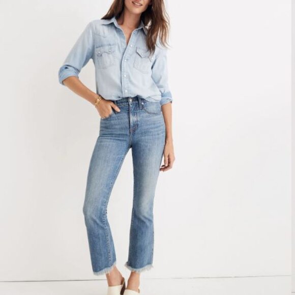 Madewell Cali Demi-Boot Crop Jeans Sz 27P Raw Hem High Rise Cropped Flare - Picture 1 of 10